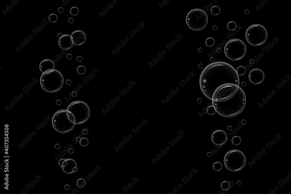 Air bubbles black background. Seamless pattern. Undersea vector texture. Stock image. EPS 10.