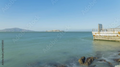 Time Lapse: View of the sea and Alcatraz Island from the pier.