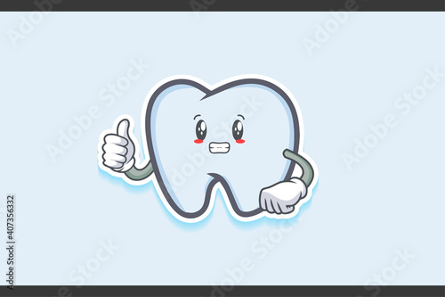 ANXIOUS, ANXIOUSLY, ANXIOUSNESS Face Emotion. Thumb up Hand Gesture. Tooth Cartoon Drawing Mascot Illustration.