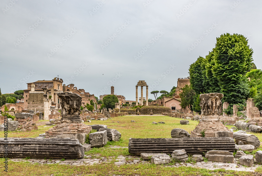The Roman Forum  (Italian: Foro Romano), is a rectangular forum  surrounded by the ruins of several important ancient government buildings at the center of the city of Rome.
