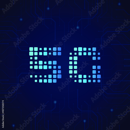 5G network technology logo green blue gradient symbol vector on dark circuit line, futuristic digital icon flat line sign for innovation internet connection, information tech, wireless transmission