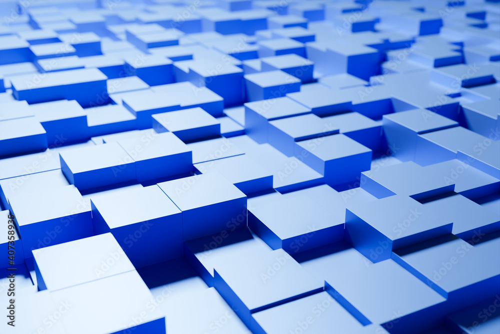 3d illustration of different rows of blue squares .Set of cubes on monocrome background, pattern. Geometry background 3d illustration of different rows of blue squares .Set of cubes on monocrome background, pattern. Geometry background