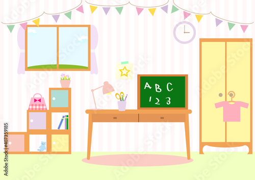 学習デスクのある子供部屋　女の子部屋