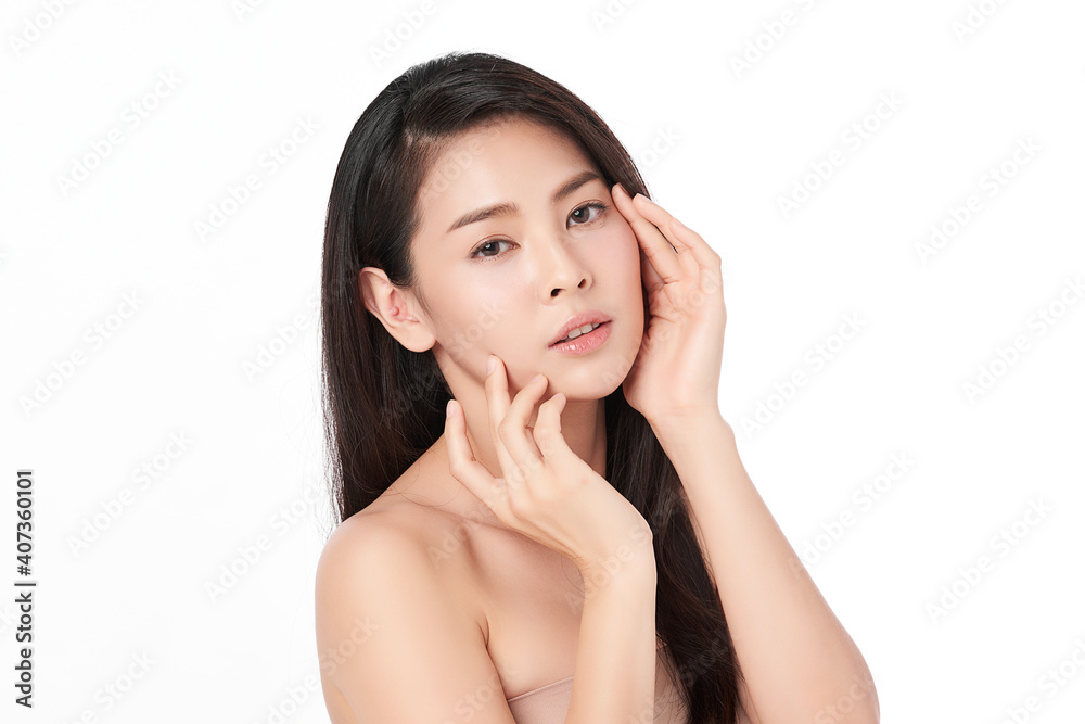 Beautiful young asian woman with clean fresh skin on white background, Face care, Facial treatment, Cosmetology, beauty and spa, Asian women portrait Beautiful young asian woman with clean fresh skin on white background, Face care, Facial treatment, Cosmetology, beauty and spa, Asian women portrait