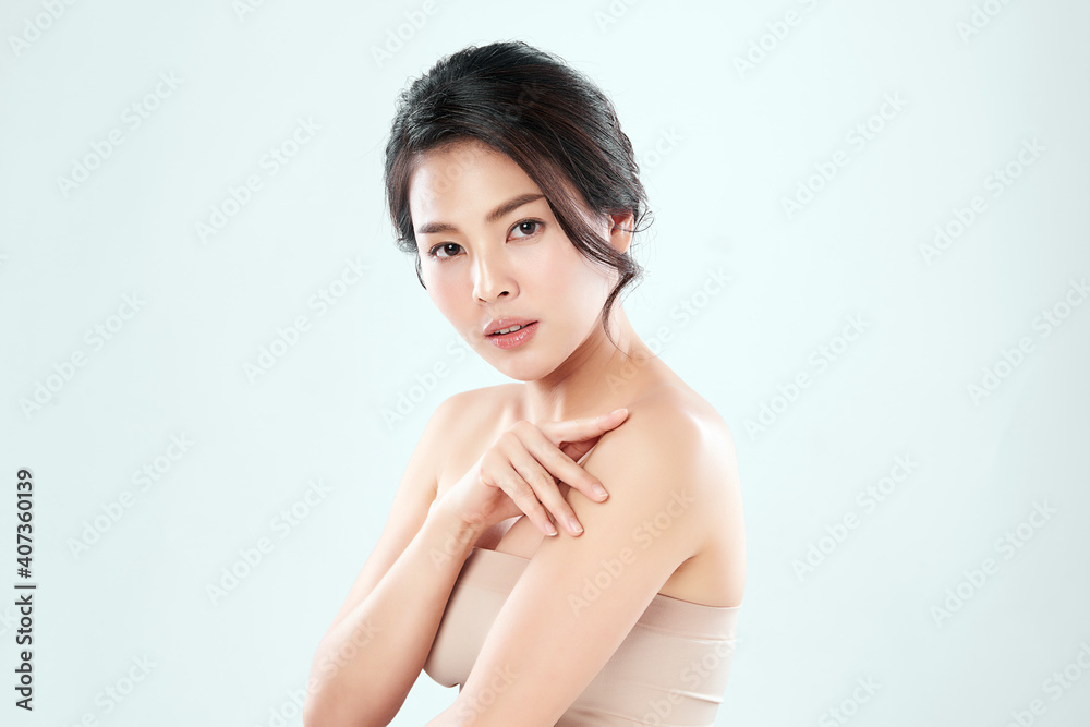 Beautiful young asian woman with clean fresh skin on white background, Face care, Facial treatment, Cosmetology, beauty and spa, Asian women portrait