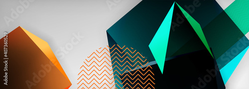 Low poly 3d geometric shapes, minimal abstract background. Vector illustrations for covers, banners, flyers and posters and other
