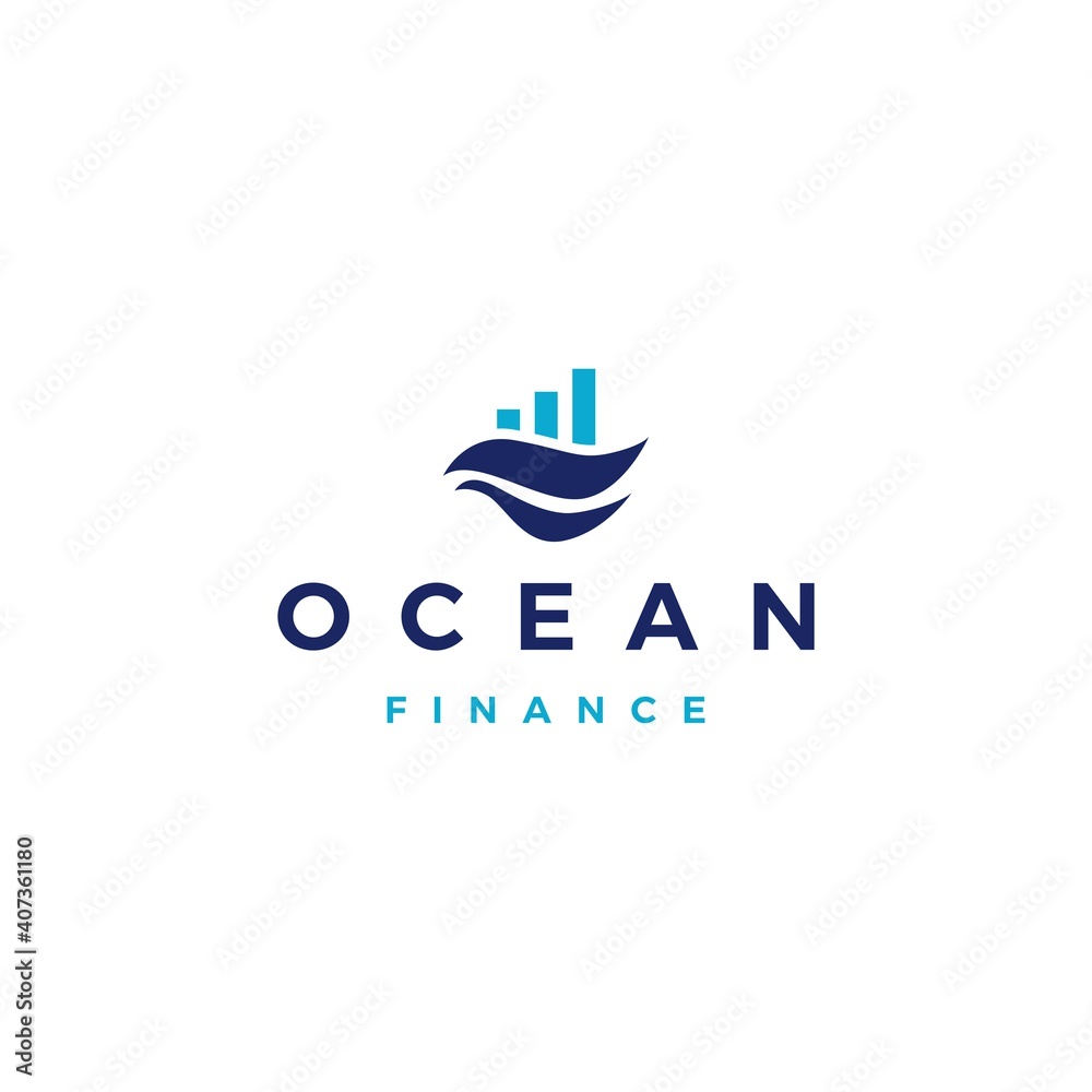 ocean water sea wave finance financial bar chart logo vector icon illustration