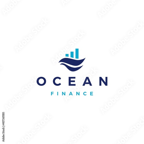 ocean water sea wave finance financial bar chart logo vector icon illustration