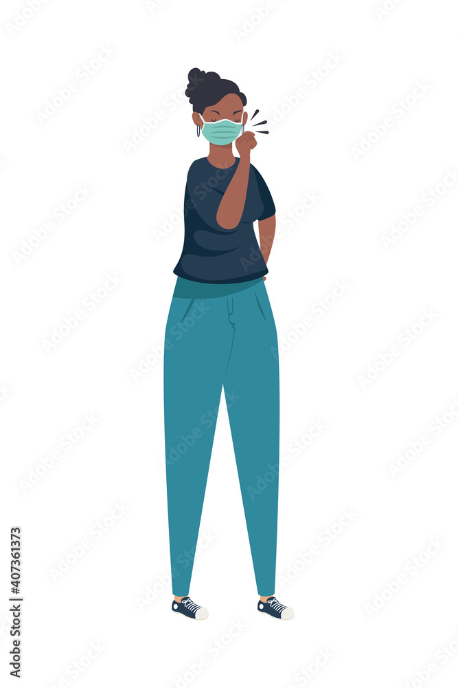 covid prevention, afro woman wearing medical mask on white background covid prevention, afro woman wearing medical mask on white background