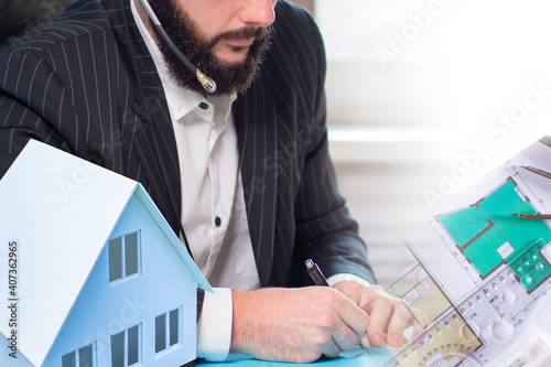 Man in a business suit work...