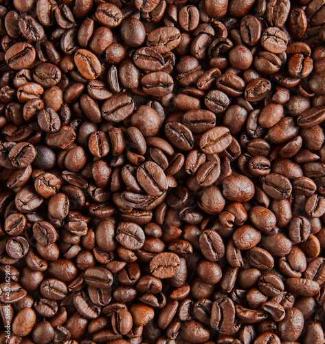 Background texture of grains of delicious Italian coffee