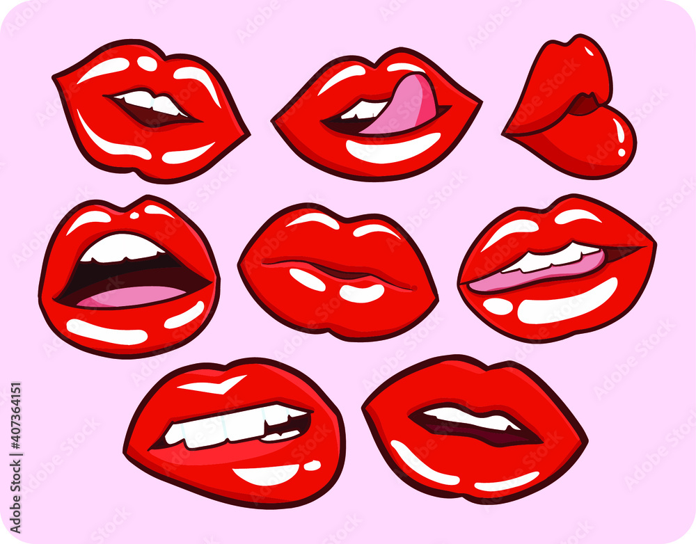 Cute and funny sexy red woman lips collection Cute and funny sexy red woman lips collection