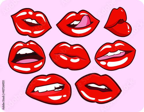 Cute and funny sexy red woman lips collection