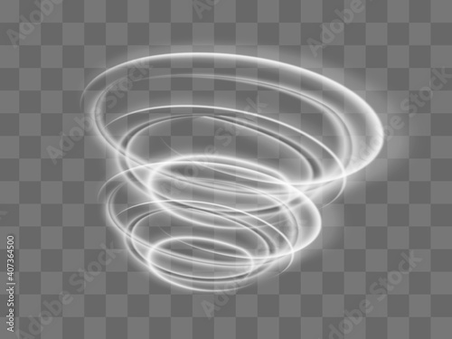 A glowing tornado. Rotating wind. Beautiful wind effect. Isolated on a transparent background. Vector illustration.