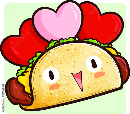 Funny and kawaii valentine taco laughing happily