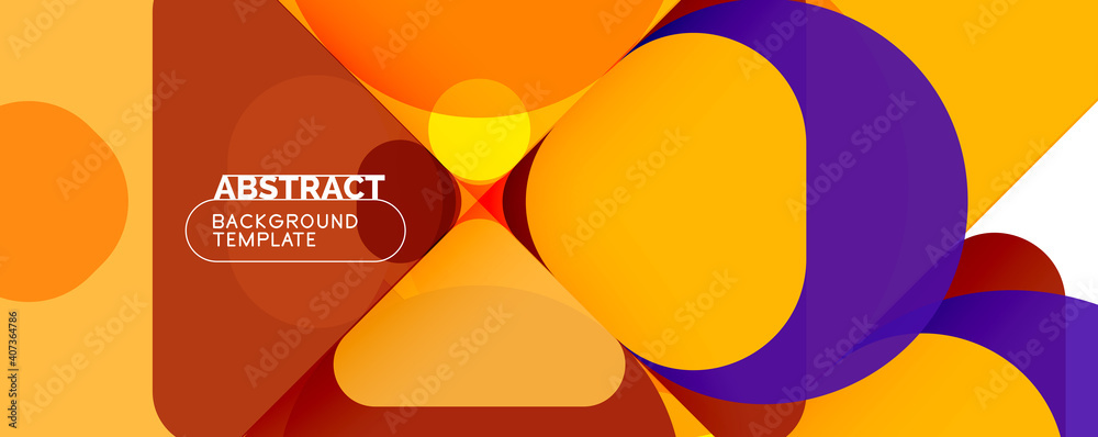 Flat geometric round shapes and dynamic lines, abstract background. Vector illustration for placards, brochures, posters and banners Flat geometric round shapes and dynamic lines, abstract background. Vector illustration for placards, brochures, posters and banners