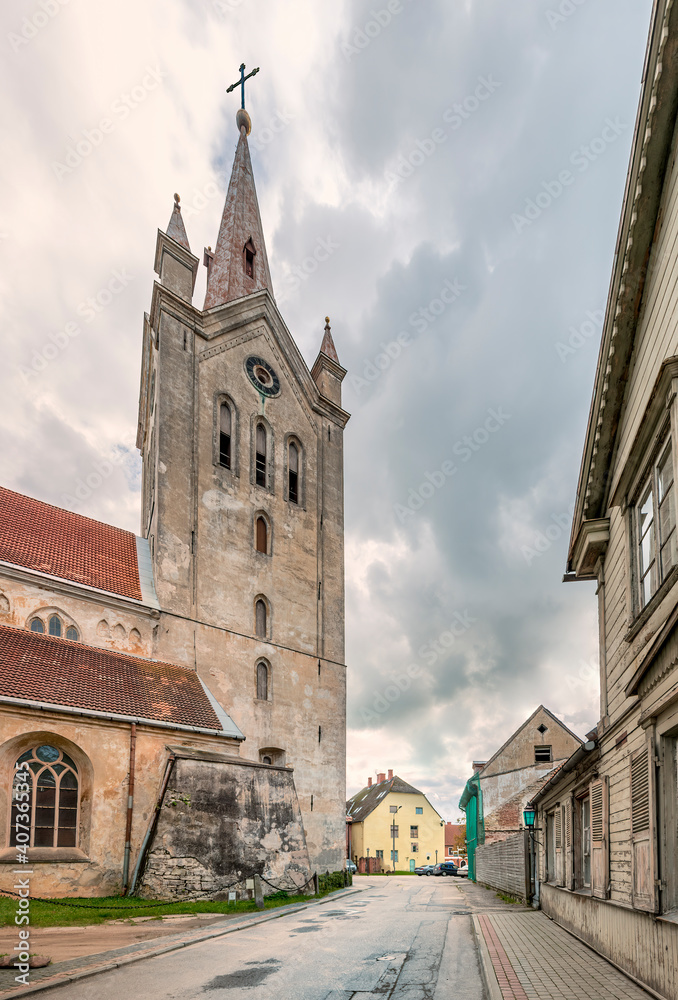 Old street, cathedral and medieval church  view, Baltic region, Latvia, Europe 