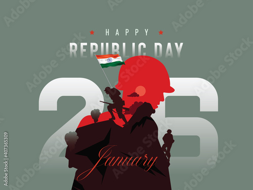Indian soldiers illustration for Happy Republic Day of India celebration 26 January template design for a banner.