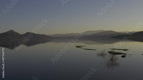 Aerial, Yliki Lake At Sunset, Greece photo