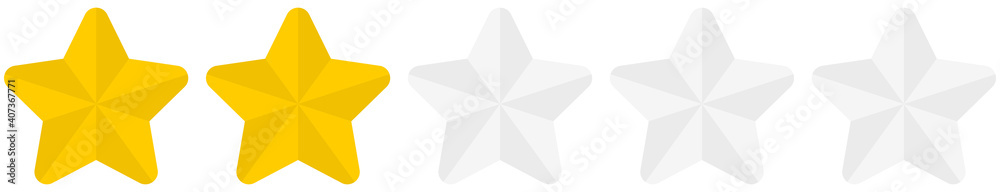 Flat golden rounded 2 star rating symbol isolated on a white background. Vector illustration. Flat golden rounded 2 star rating symbol isolated on a white background. Vector illustration.