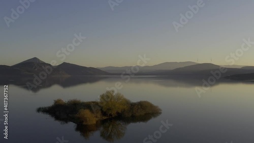 Aerial, Yliki Lake At Sunset, Greece photo