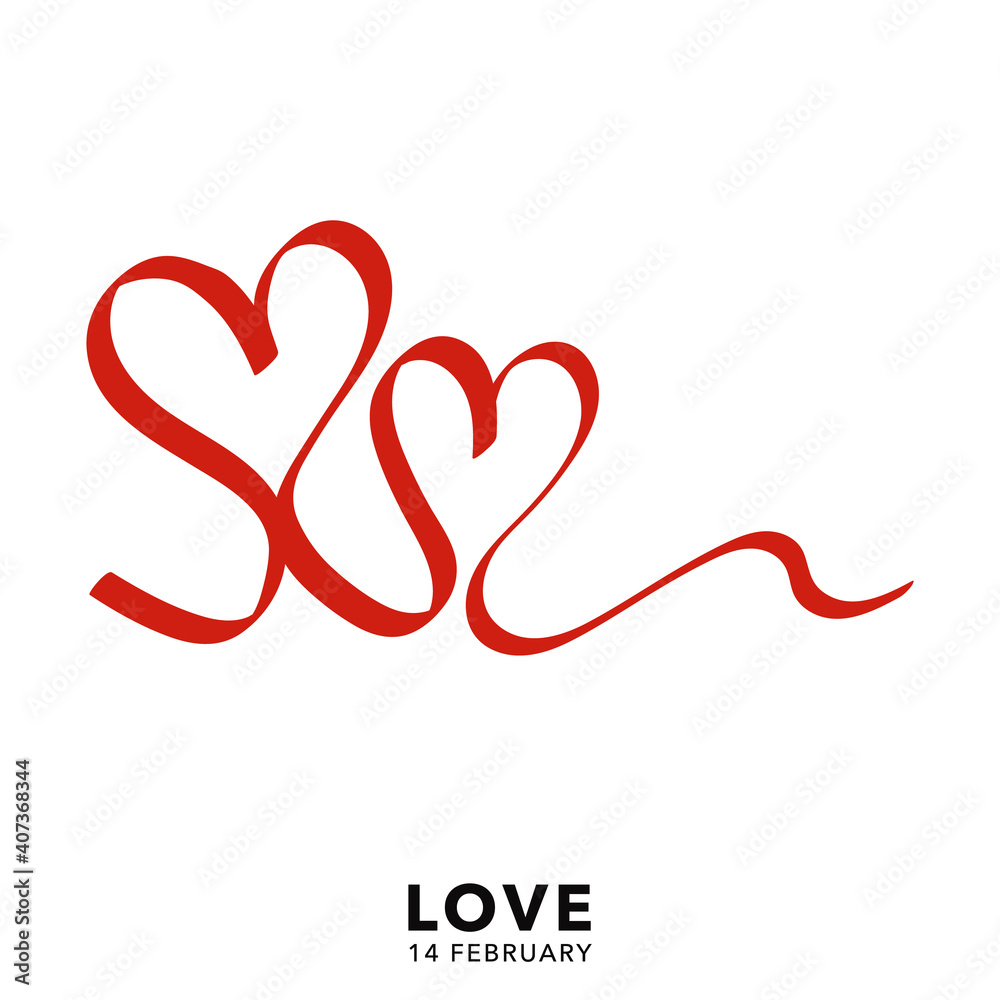 Heart shaped ribbon isolate on white background in valentines day Heart shaped ribbon isolate on white background in valentines day
