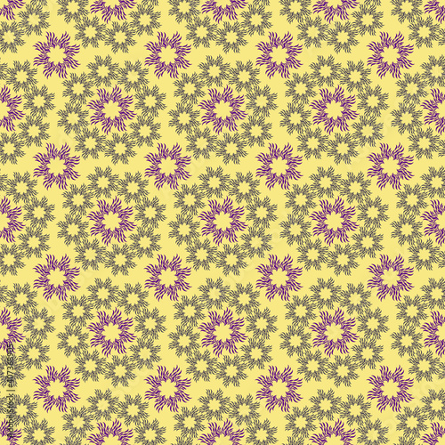 Seamless Pattern from flowers with fiery rays. Modern stylish texture. For print, Textile, wrapping, wallpaper, website, Banner. Simple digital