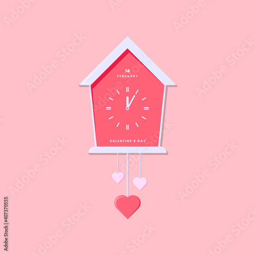 valentine's day stylized vector clock. the hour hand shows twelve and five minutes of the morning.