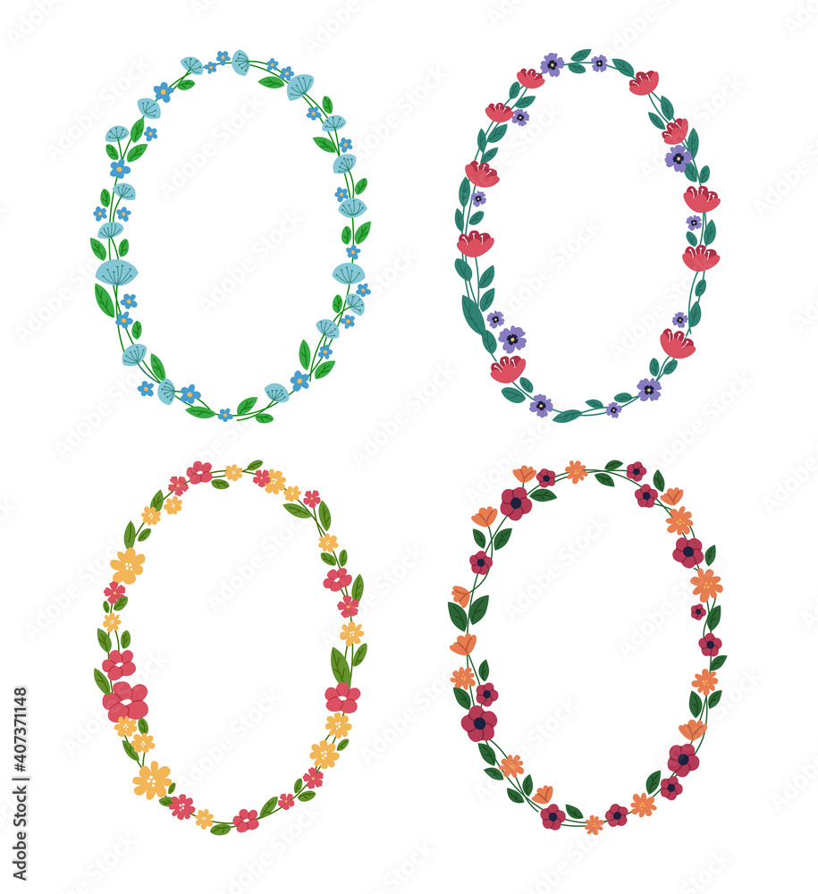 Set of oval floral frames. Set of oval floral frames.