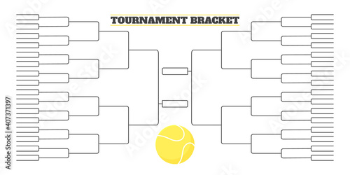 64 team tournament bracket championship template flat style design vector illustration isolated on white background. Championship bracket schedule for tennis game.