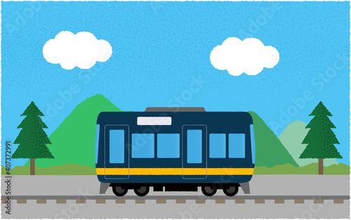 山沿いを走る電車のベクターイラスト