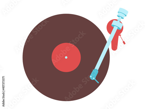 Vinyl record player with red label clip art. Illustration vor banners, prints, websites, vouchers, designs. Vector isolated on a white background.