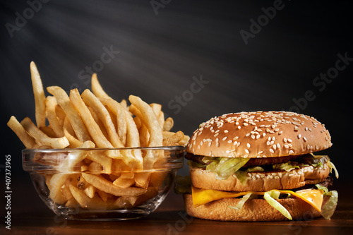Burger with french fries