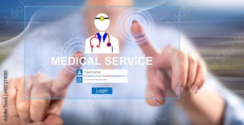 Woman touching an online medical service concept