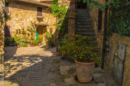 Residential buildings in the historic medieval village of Montefioralle near Greve in Chianti in Florence province  Tuscany  Italy 