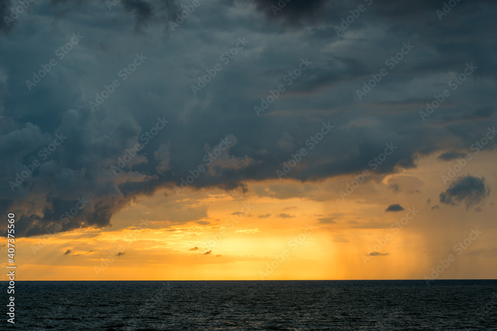 Beautiful orange sunset on the sea landscape