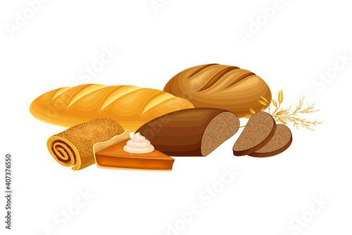 Loaves of Bread and Sweet Wheat Pastry Vector Composition