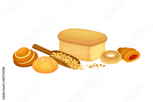 Loaf of Bread and Cereals in Scoop Vector Composition