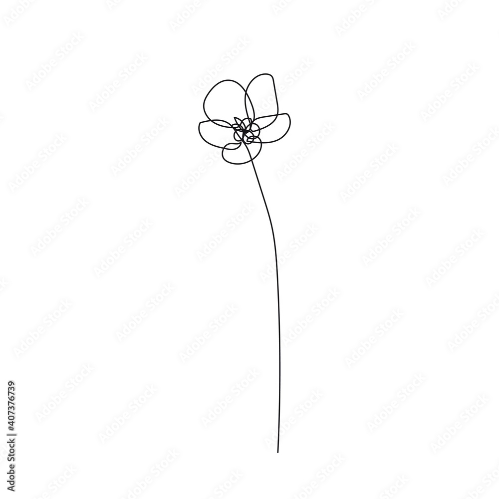 Fototapeta Flower One Line Drawing. Continuous Line of Simple Flower Illustration. Abstract Contemporary Botanical Design Template for Minimalist Covers, t-Shirt Print, Postcard, Banner etc. Vector EPS 10.