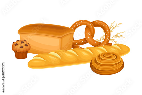 Loaves of Bread and Sweet Wheat Pastry Vector Composition