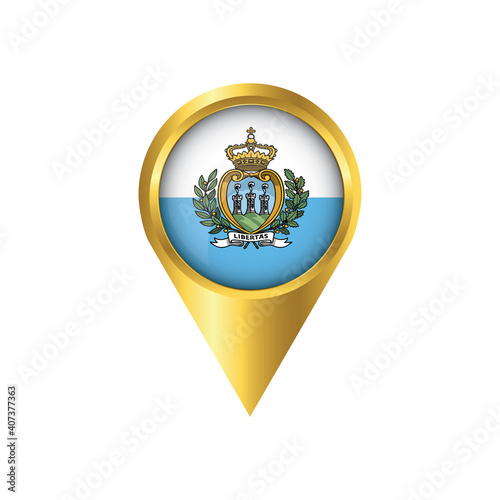 Flag of San Marino.symbol check in San Marino, golden map pointer with the national flag of San Marino in the button. vector illustration.