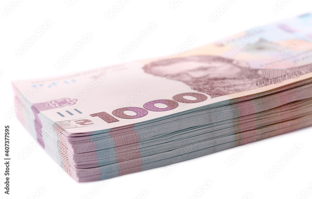 1000 Ukrainian Hryvnia banknotes on white background, closeup 1000 Ukrainian Hryvnia banknotes on white background, closeup