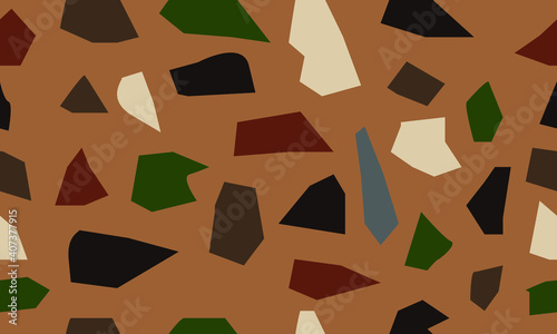 Terrazzo flooring vector seamless patterns in cool colors. Texture of a classic Italian type of floor in Venetian style, composed of natural stone, granite, quartz, marble, glass and concrete