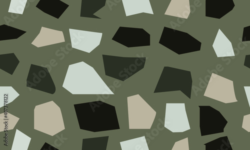 Terrazzo seamless patterns with colorful rock fragments. Set of backdrops with stone pieces or sprinkles. Bundle of rock textures. Vector illustration for wrapping paper, textile print.	
