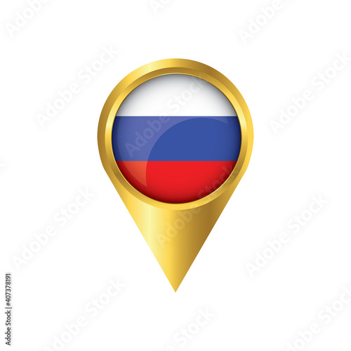 Flag of Russia.symbol check in Russia, golden map pointer with the national flag of Russia in the button. vector illustration.
