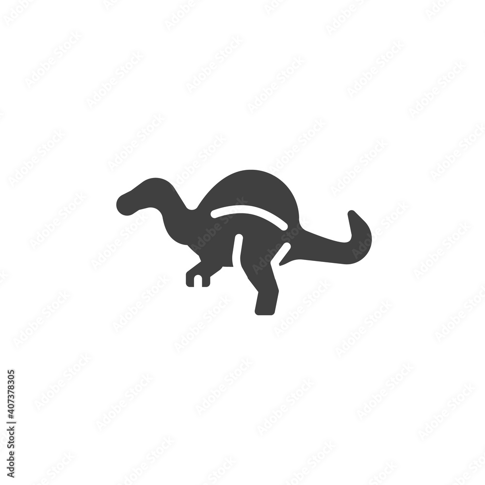 Fototapeta premium Spinosaurus dinosaur vector icon. filled flat sign for mobile concept and web design. Spinosaurus glyph icon. Symbol, logo illustration. Vector graphics