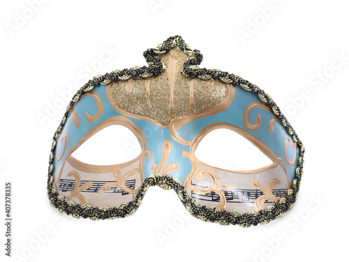 Beautiful light blue carnival mask isolated on white