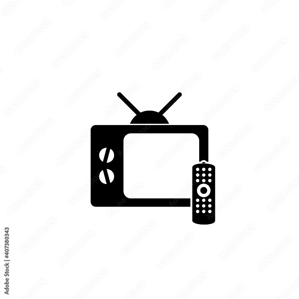 Old tv and remote icon isolated on white background Old tv and remote icon isolated on white background