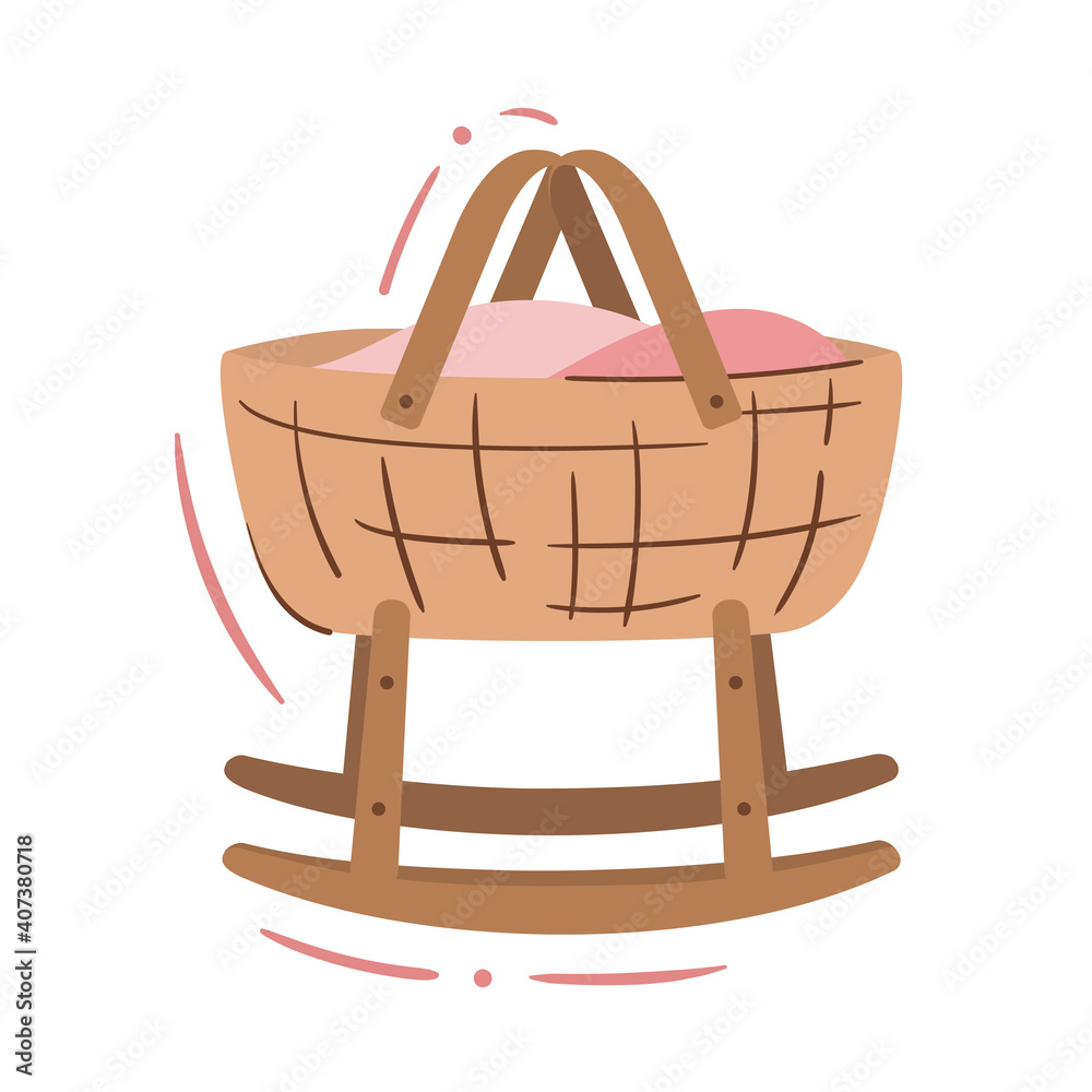 Ταπετσαρία Baby cradle basket, rocking bassinet on runners - isolated vector illustration