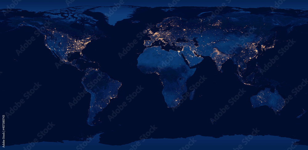 Global City Lights world map. Retouched image. Elements of this image furnished by NASA